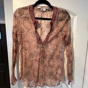 ~Zara~ Women's Sheer Paisley Top - Brown and Red
